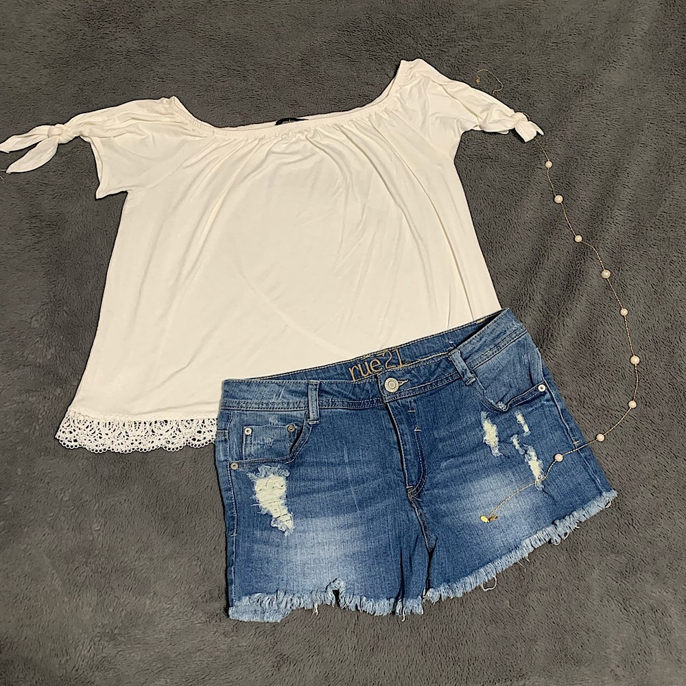 Ambiance Off the shoulder Women’s White Shirt With Lace Border